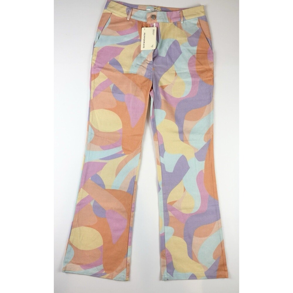 ASOS Peppermayo Women's Pants Pastel Wave Sz 8 1960s 1970s Festival Colorful NEW